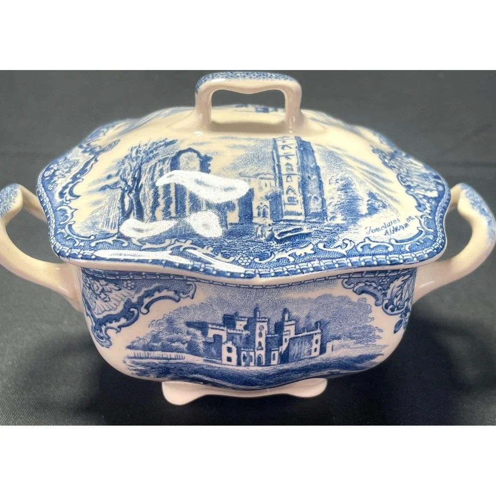 Johnson Brothers Old Britain Castles Blue England Sugar Bowl Creamer Set Vintage